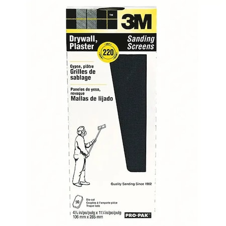 3M 4-3/16"x11-1/4" Drywall Adhesives Die-Cut Sanding Screen 220-Gr, PK 10 99436